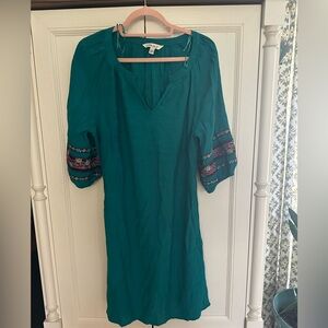 The Pioneer Woman Teal Split-Neck Embroidered Peasant Dress Sz L
